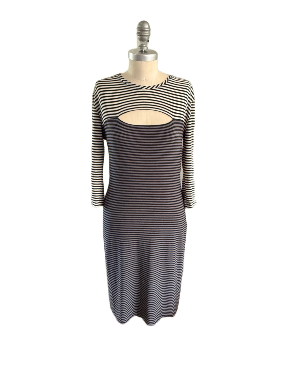 Kamali Kulture Black White Gray Horizontal Striped Dress. Size Medium